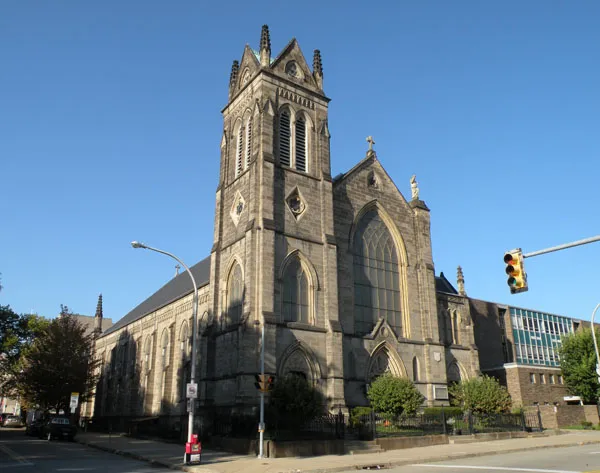 Picture of St. Peter's Roman Catholic Church located at 720 Arch Street in the Allegheny Center neighborhood of Pittsburgh, Pennsylvania, on October 9, 2010. Built in 1874, architect Andrew Peebles, the church is on the List of Pittsburgh History and Landmarks Foundation Historic Landmarks.