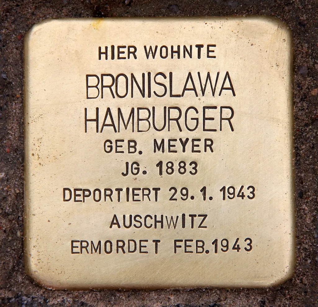 "Stolperstein" (stumbling block), Bronislawa Hamburger, Richard-Strauss-Straße 30, Berlin-Grunewald, Germany