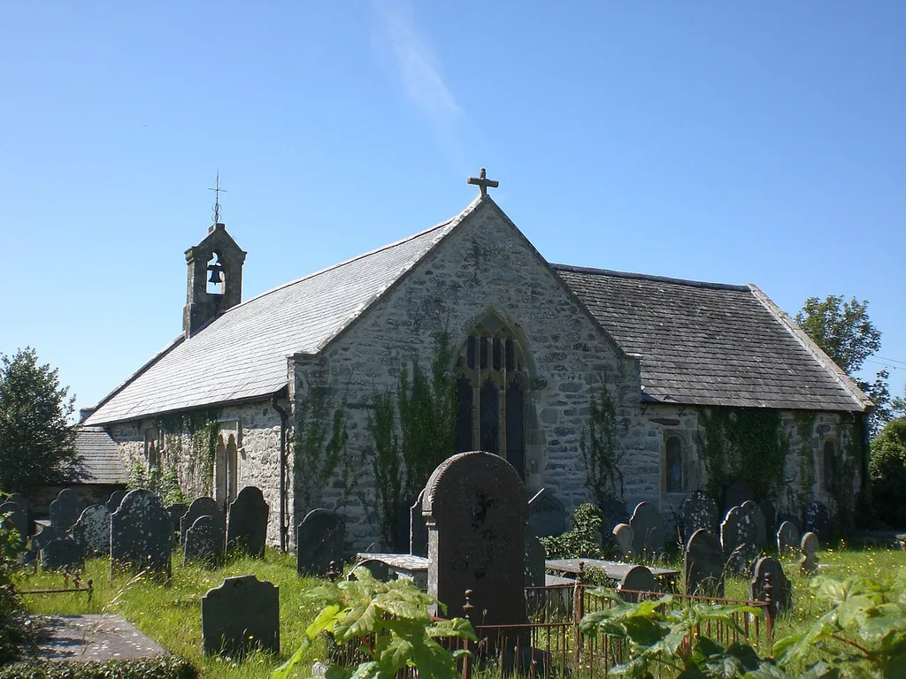 Photo of west side of Llanddwywe Church near Talybont in Barmouth, Wales