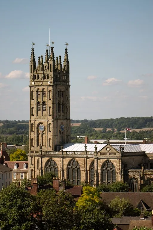 St. Mary's church in Warwick, UK the tower as viewed from the top of Warwick Castle taken and uploaded by Matthew Field https://www.mattfield.com