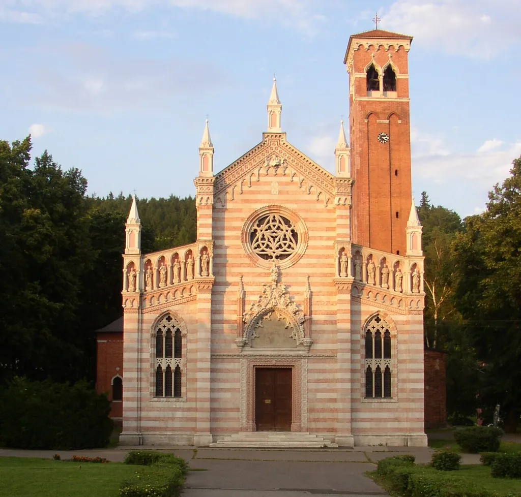 Gothic Revival church of the Immaculate Conception (1898-1906) in Dubí, Czech Republic, a unique example of Venetian architecture in territory of the Czech Republic.