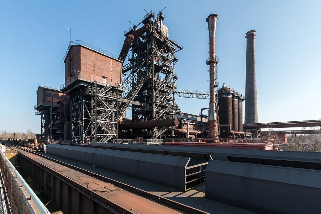 Blast furnace 2, Landschaftspark Duisburg-Nord in Duisburg, North Rhine-Westphalia, GermanyThe Duisburg-Nord Landscape Park (also known as “LaPaNo” or “LaPaDu” for short) is a landscape park covering around 180 hectares surrounding a disused steelworks in Duisburg-Meiderich. The former plant was founded in 1902 by August Thyssen as a “joint-stock company for metallurgical operations” to supply his Siemens-Martin steelworks in Bruckhausen and Styrum, and went into operation on May 16, 1903, with the firing up of blast furnace 1. In 1985, blast furnace 5 was shut down after just twelve years of operation due to overcapacity on the European steel market, making it the last remaining blast furnace. In the 1990s, the halls, buildings, and outdoor areas were redesigned according to plans by architects Peter Latz + Partner. In 1994, the park was opened to the public.