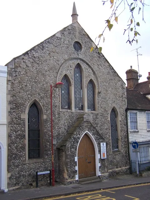 Elim Pentecostal Church, Star Hill Road, Rochester, seen from the southeast at the junction with Delce Road. A datestone over the door arch states "Erected 1856".