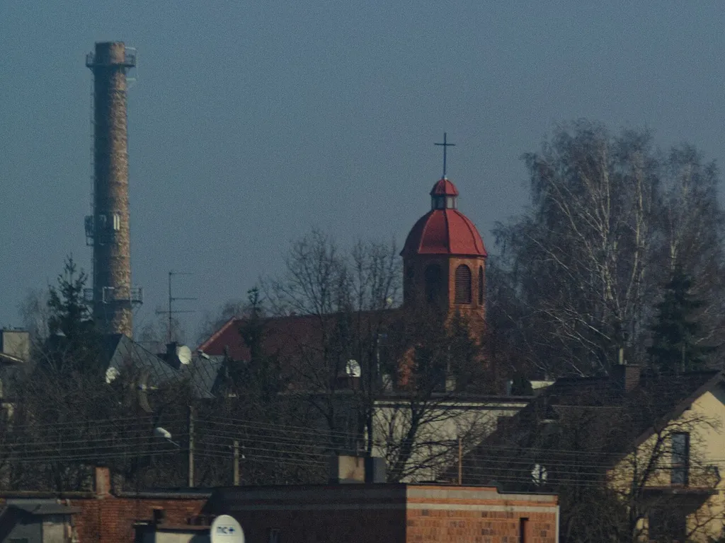 John the Baptist church in Zgierz, view from Hutnik train.