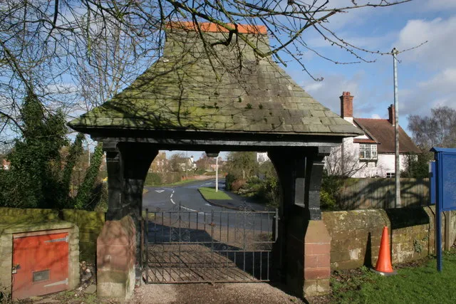 Lychgate of St Mary's parish churchyard, Dodleston, Cheshire, seen from the south