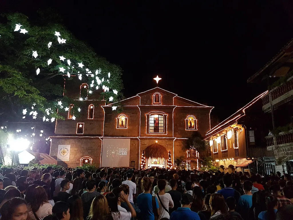 The Bamboo Organ Church or the St. Joseph Parish Church of Las Piñas City in the Philippines during "Simbang Gabi" or Night Mass on Christmas eve. Photo was part of Schadow1 Expeditions coverage of Las Piñas during Christmas season.
