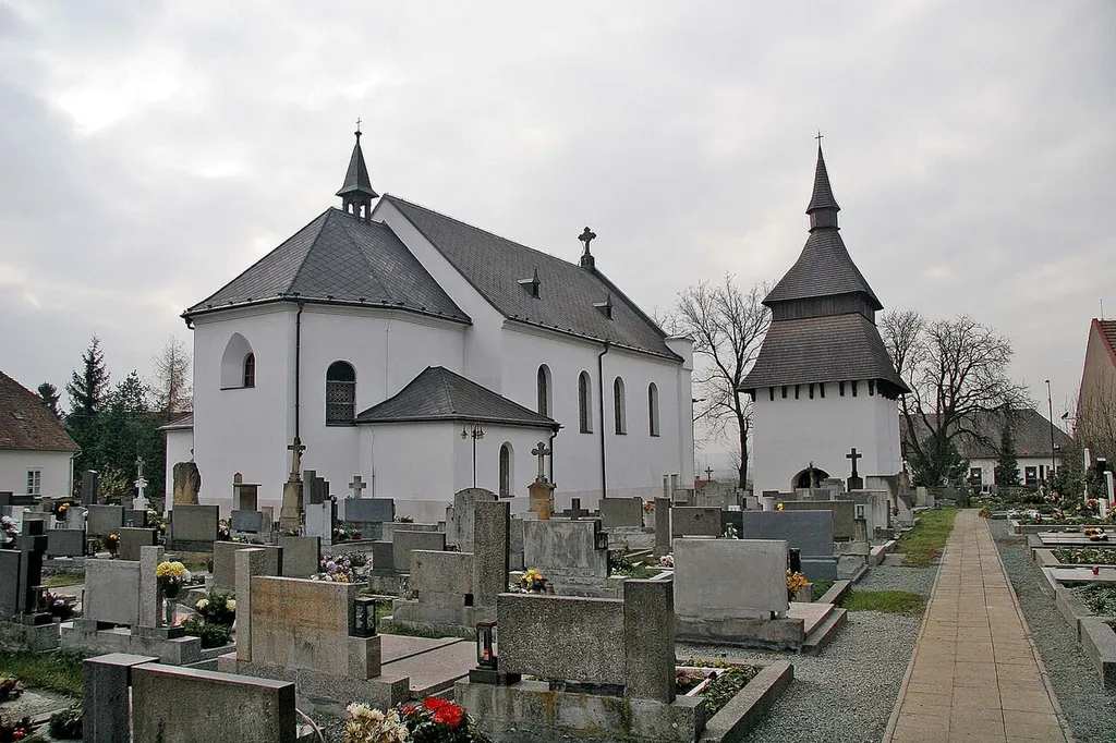 Church of the Transfiguration and bell tower in Bílý Újezd, Rychnov nad Kněžnou District, Czech Republic.