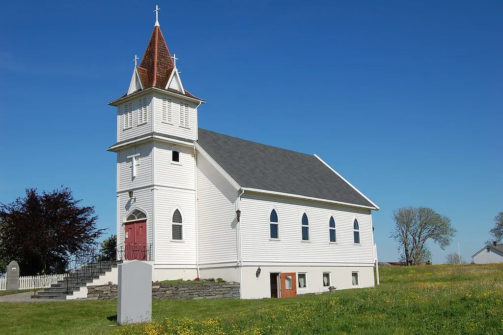The Emigrant Church, Sletta, Norway. Former Brampton Lutheran Church. Built by Norwegian emigrants 1908-1922 in Brampton, North-Dakota, and moved to Norway in 1997.
