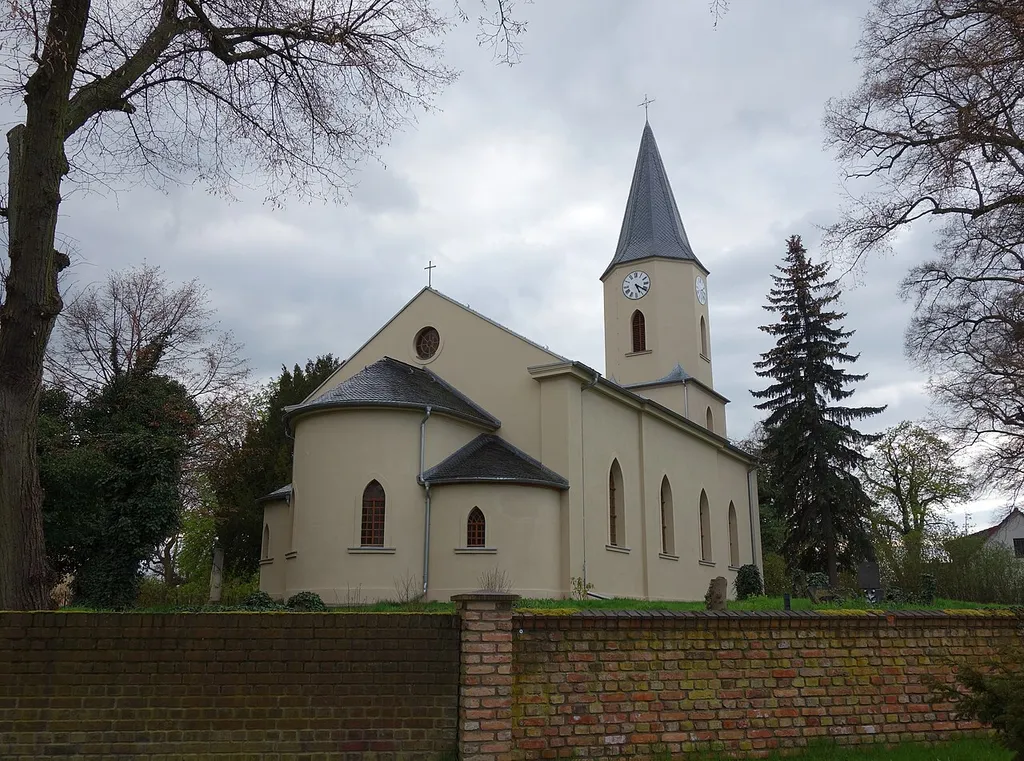 North-eastern view of church in Zeestow, Brieselang municipality, Havelland district, Brandenburg state, Germany
