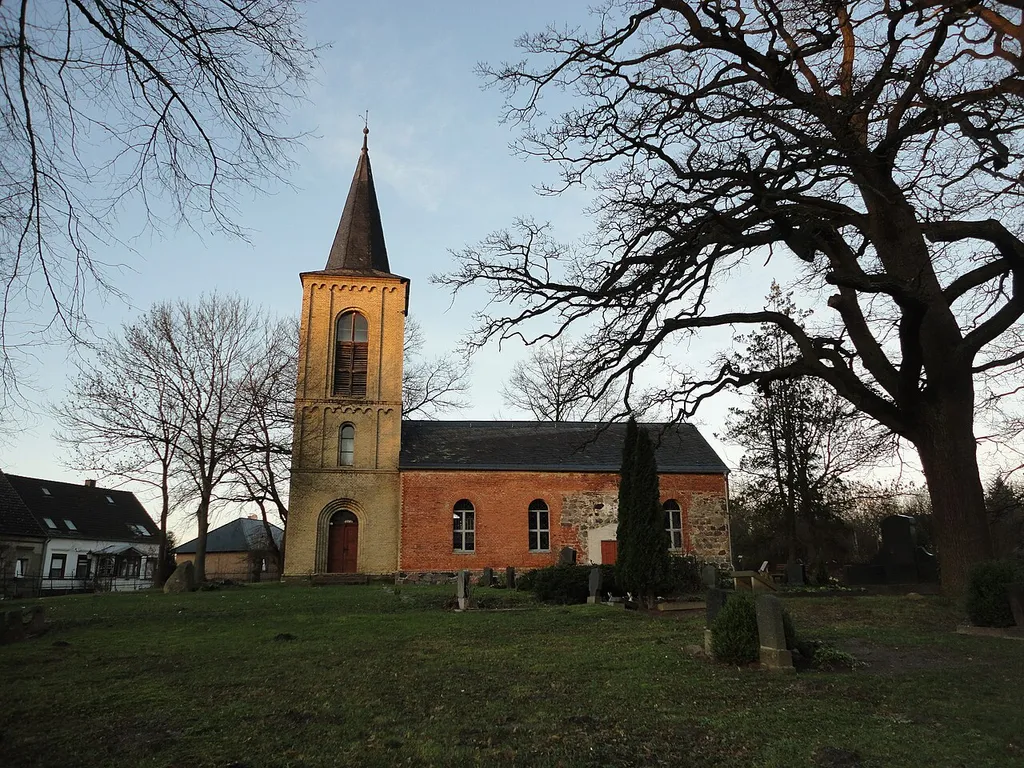 Southern view of the church in Läsikow, Wusterhausen/Dosse municipality, Ostprignitz-Ruppin district, Brandenburg state, Germany.