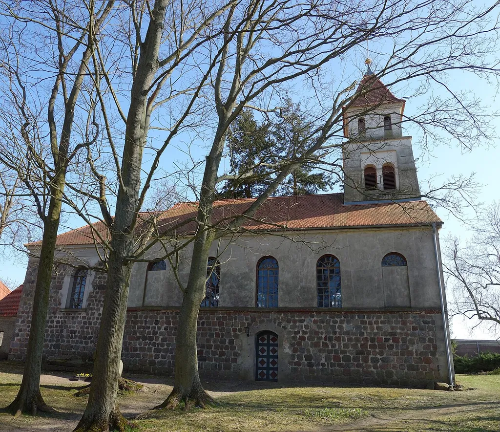 Northern view of the church in Gellmersdorf , Angermünde municipality , Uckermark district, Brandenburg state, Germany