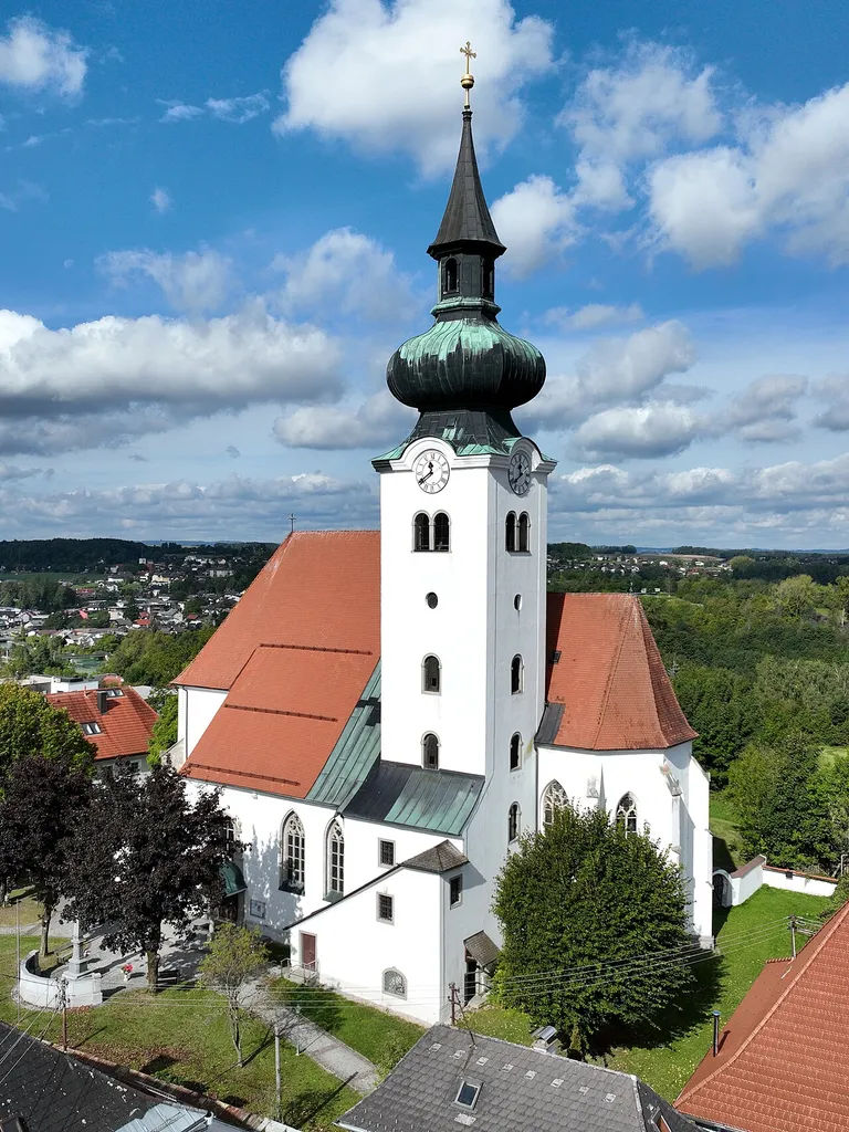 Southeast view of the parish church of Schörfling am Attersee.