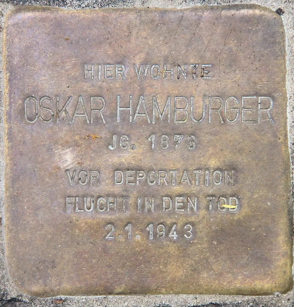 "Stolperstein" (stumbling block), Oskar Hamburger, Hektorstraße 20, Berlin-Halensee, Germany