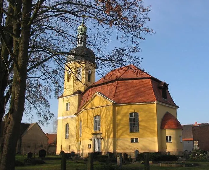 St. Boniface Church in Hundeluft with Rotunda, built in 1746. The village Hundeluft is a municipality in the nature park Fläming in the district Wittenberg, state Saxony-Anhalt, Germany.