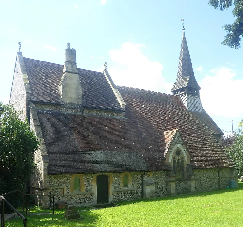 St Andrew's Church, Havant Road, Farlington, City of Portsmouth, England. This small medieval church was rebuilt between 1872 and 1875 by locally prolific architect G.E. Smith.