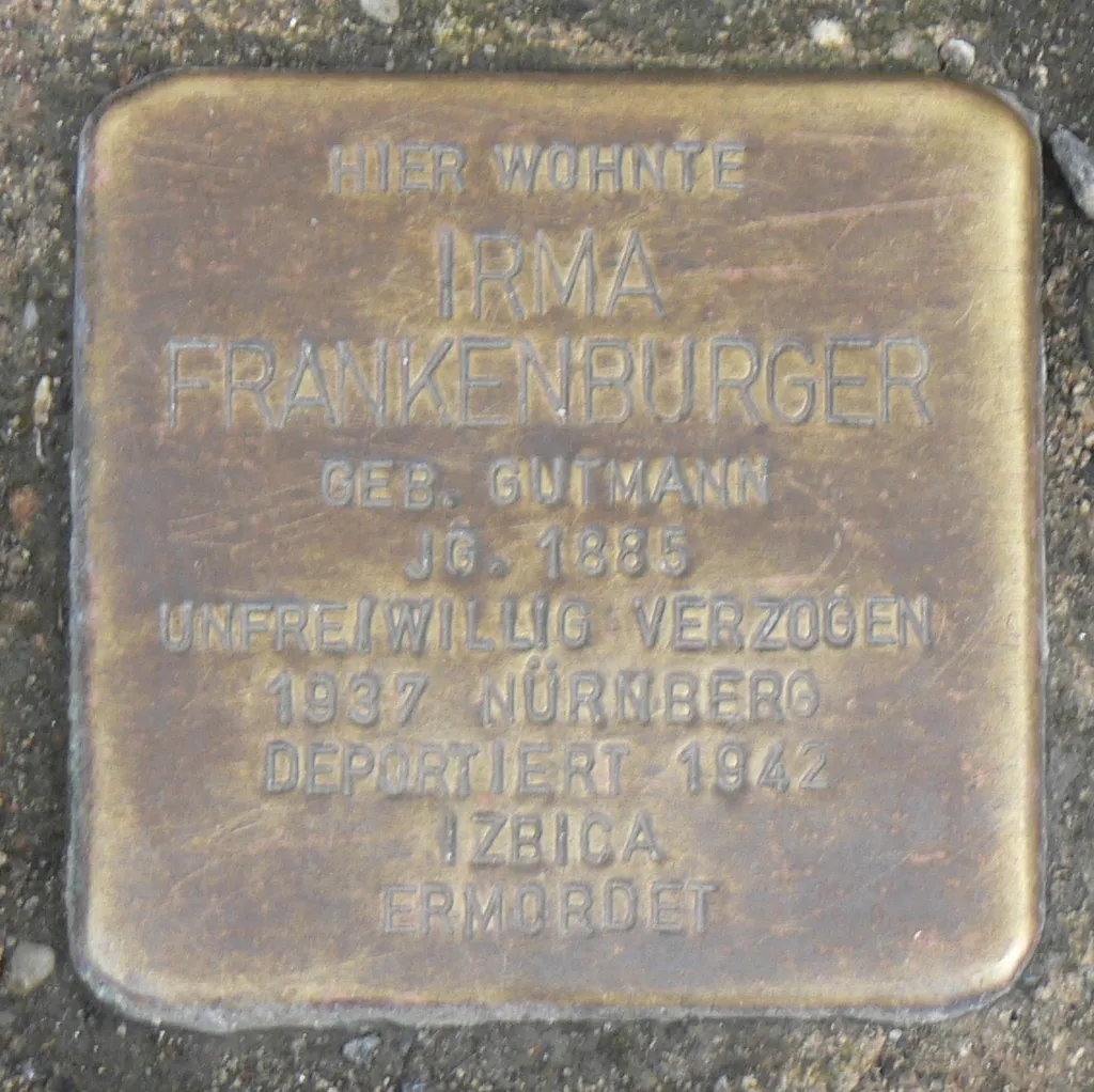 Stolperstein für Irma Frankenburger, Johann-Sebastian-Bach-Platz 10, Ansbach, Mittelfranken, Bayern, Deutschland