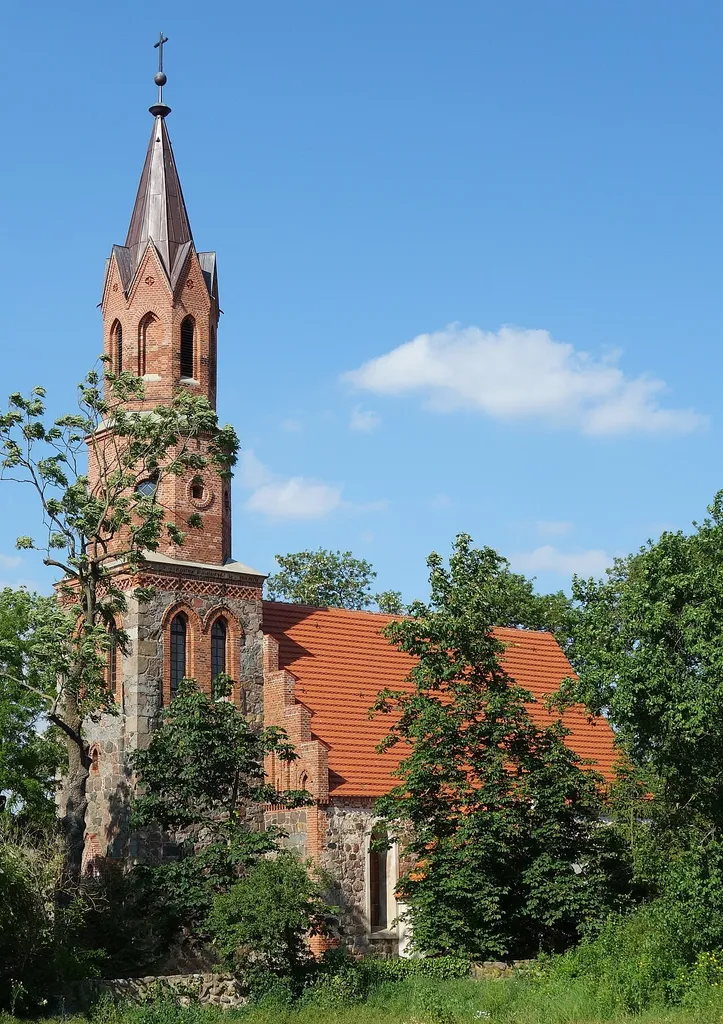 South-western view of the church in Casekow , Casekow municipality , Uckermark district, Brandenburg state, Germany.