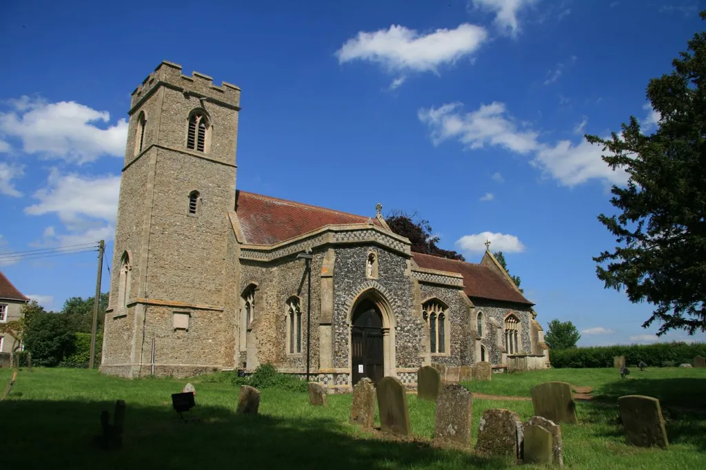 St Andrew's parish church, Norton, Suffolk, seen from south-southwest