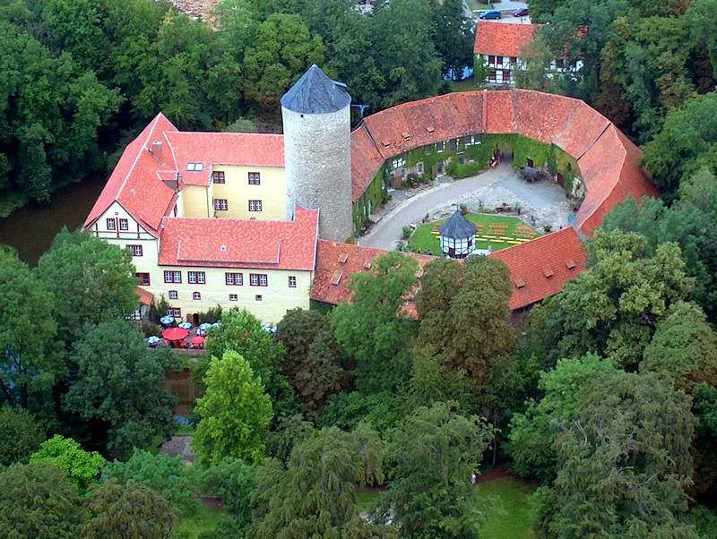 An aerial view of the Wasserschloss Westerburg in northward direction. The picture was taken in 2006.