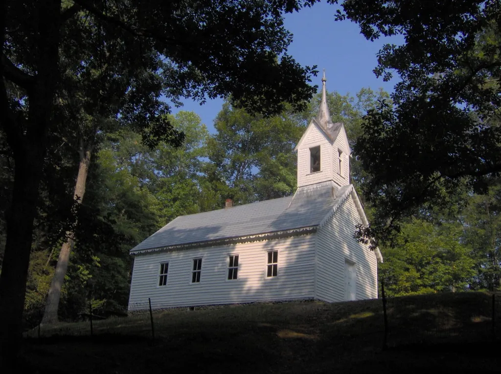 Little Cataloochee Baptist Church, sometimes called Ola Baptist Church, built in 1889. Will Messer later added the belfry, which contains a bell donated by William Hannah.