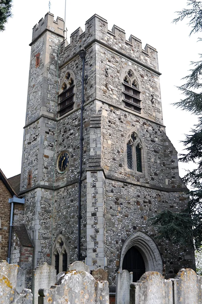 West tower of St Mary the Virgin parish church, Horsell, Surrey, seen from the northwest