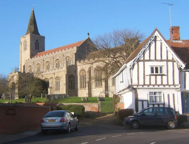 Church of St Nicholas in Rattlesden, Suffolk, England. A Grade I listed medieval church.