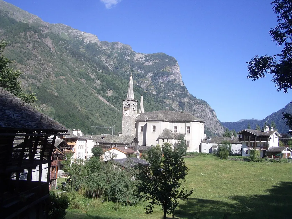 Landescape of Riva Valdobbia with San Michele church