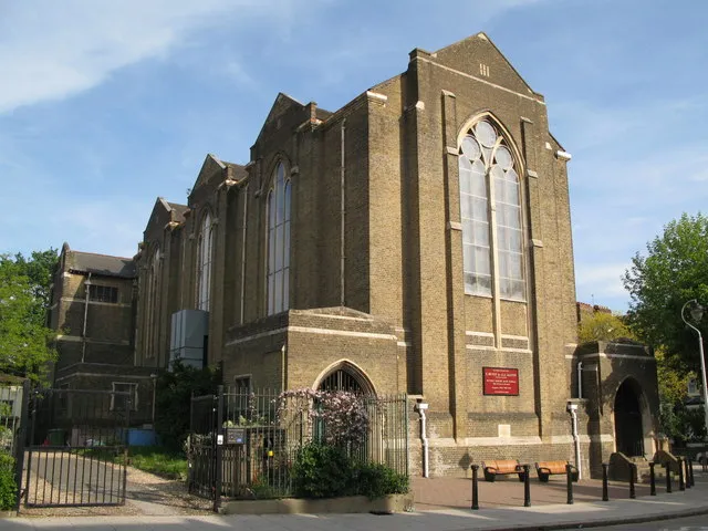 The parish church of St Benet and All Saints, Ospringe Road, London NW5, seen from the northwest from Lupton Street