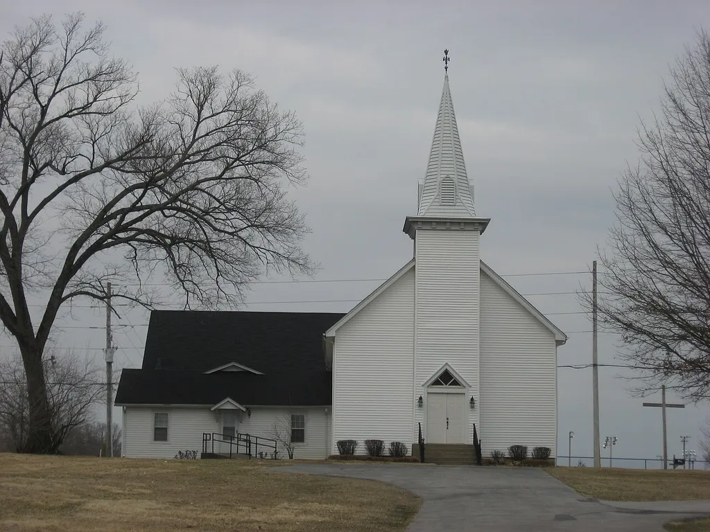 Front of the Fairview Methodist Church, located at 336 Mount Olivet Road (Kentucky Route 526) northeast of Bowling Green in Warren County, Kentucky, United States. Built in the fourth quarter of the nineteenth century, it is listed on the National Register of Historic Places.