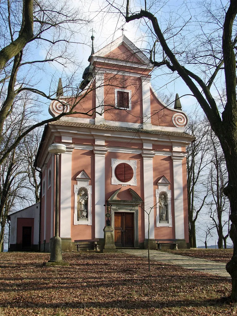 Overview of church of Saint Mary in Kostníky, Třebíč District.