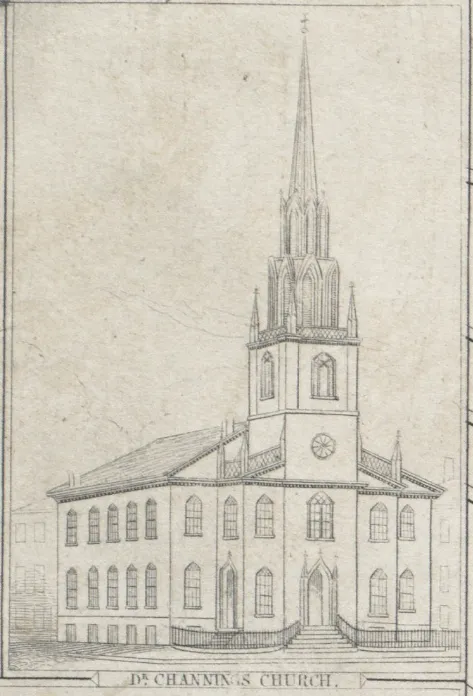 Federal Street Church, Boston. Detail of 1835 map of Boston by George W. Boynton, entitled "Plan of Boston with parts of the adjacent towns." Published by the Boston Bewick Company, 1835.