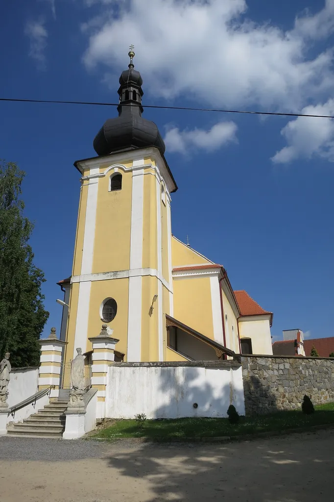 Overview of church of Saint Martin in Budkov, Třebíč District.
