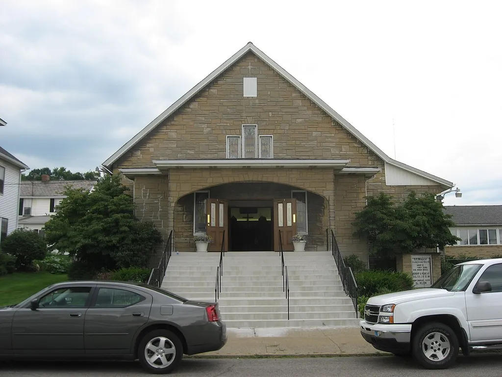 Front of Bell Memorial Presbyterian Church, located at 610 Line Avenue in Ellwood City, Pennsylvania, United States. Church website.