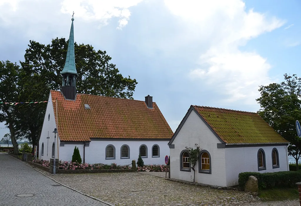 St. Petri church and war memorial in Maasholm, Germany