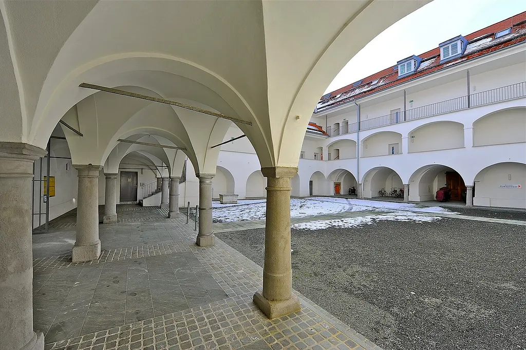 Arcade yard of «Villach Castle», municipality Villach, Carinthia, Austria, EU