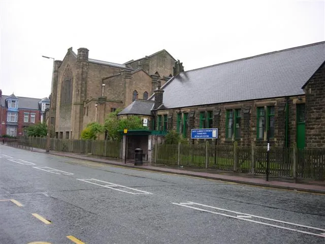 St Gabriel's parish church (left) and Hall (right), Bishopwearmouth, Tyne and Wear, seen from the north from Kayll Road