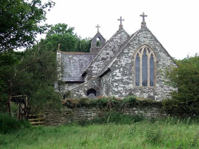 St Mary's church, Llanfair-nant-y-gof Careful examination of the OS 1:25,000 reveals that the church lies just inside this grid square. This is the parish church of the dispersed rural community that became better known as Trecwn, which is actually the name adopted by the RNAD establishment lower down in the valley where C20 housing has clustered. There is no actual settlement around the church now, just scattered farms and cottages. It was probably always a dispersed community, with two large estates owning most of the land.