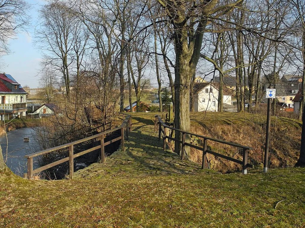 Standort der ehem. Wasserburg in Luchau mit Wassergraben und Brücke (12. Jhdt.)