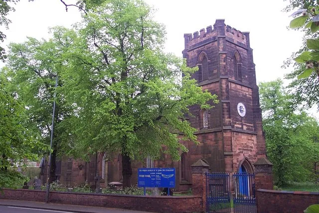 St John the Evangelist parish church, Church Road, Perry Barr, Birmingham, seen from the west