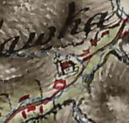Cerkiew św. Jana Ewangelisty w Borysławce na mapie topograficznej Friedricha von Miega, koniec XVIII w.
