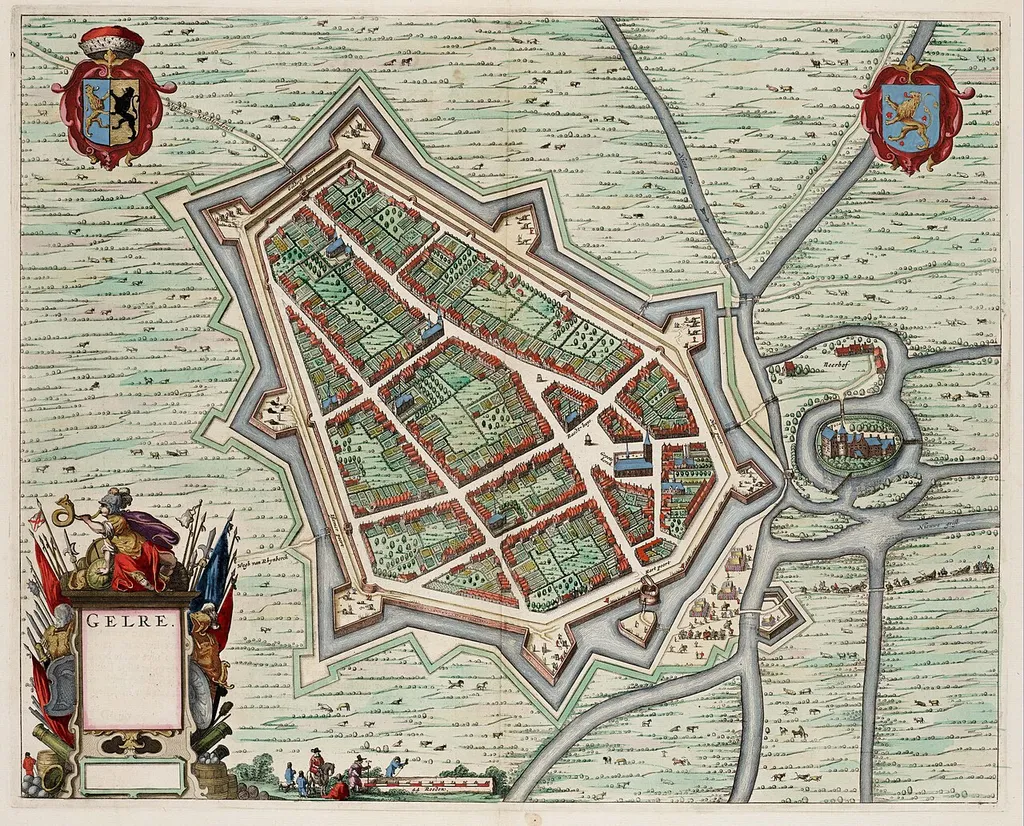 Map of Geldern, (Gelre, Gelder), Atlas van Loon, 1649, the coloring is of a later date