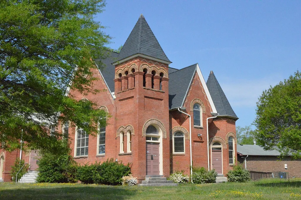 Front and southern side of the former Zion Methodist Church, located at 2729 Bowden's Ferry Road in Norfolk, Virginia, United States. Built in 1896, it is listed on the National Register of Historic Places.