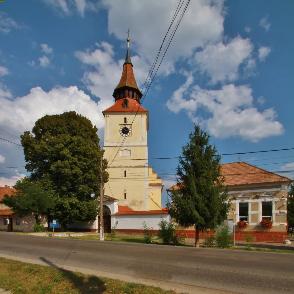 Lutheran church in Bod, Brașov County, Romania, seen from the west