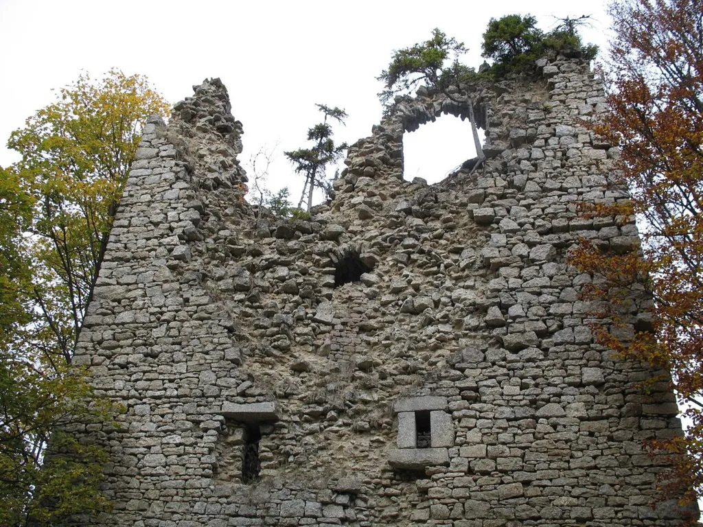 Ruin of Kunžvart Castle near Strážný, Prachatice District, Czech Republic.