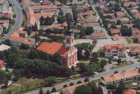 Endrőd in Gyomaendrőd, Hungary, aerialphotography, Szent Imre Katolikus Templom