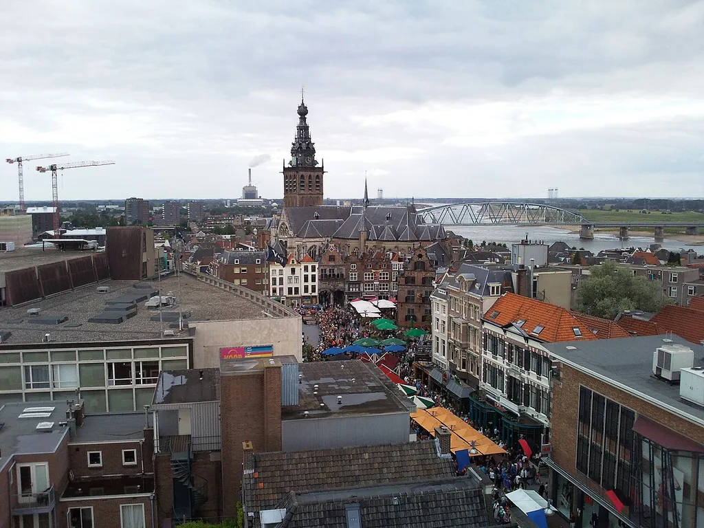 View of the city hall tower, Nijmegen, NL, on Sint Steven Church