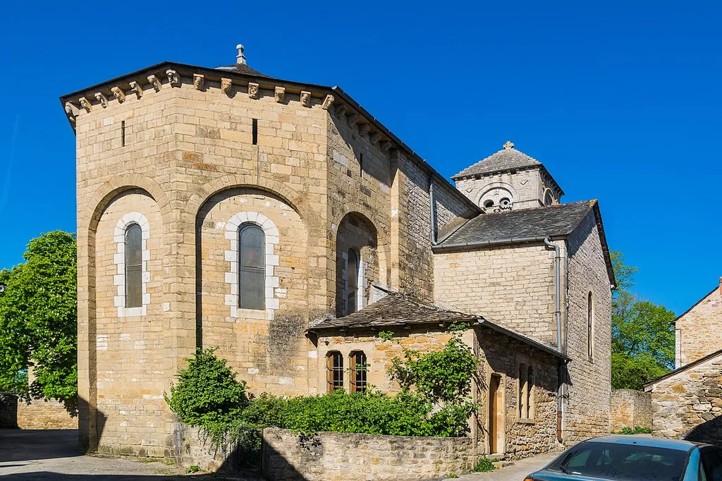 Back of the Saint Faith Church in Montrozier, Aveyron, France