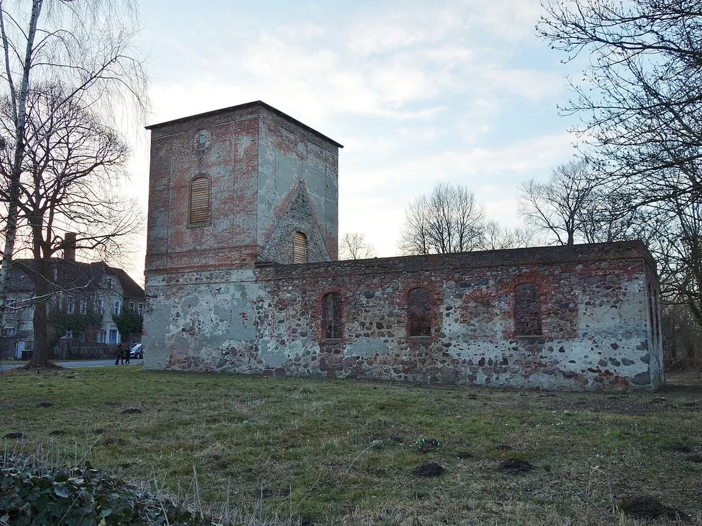 South-eastern view of the church in Battin , Brüssow municipality, Uckermark district, Brandenburg state, Germany