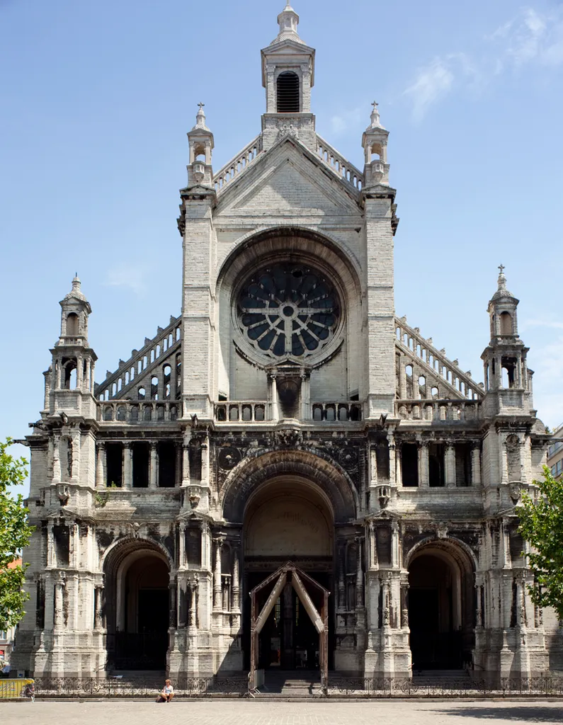 Belgium. Brussels Hoofdstedelijk Gewest, Région de Bruxelles-Capitale. Brussel/Bruxelles. Sint-Katelijnekerk/Eglise Sainte-Catherine. Parish church. Exterior. West façade. Eclecticism. 1854-1874.