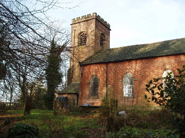 Tower and part of the nave of St Mary the Virgin parish church, Bosley, Cheshire, seen from the southeast